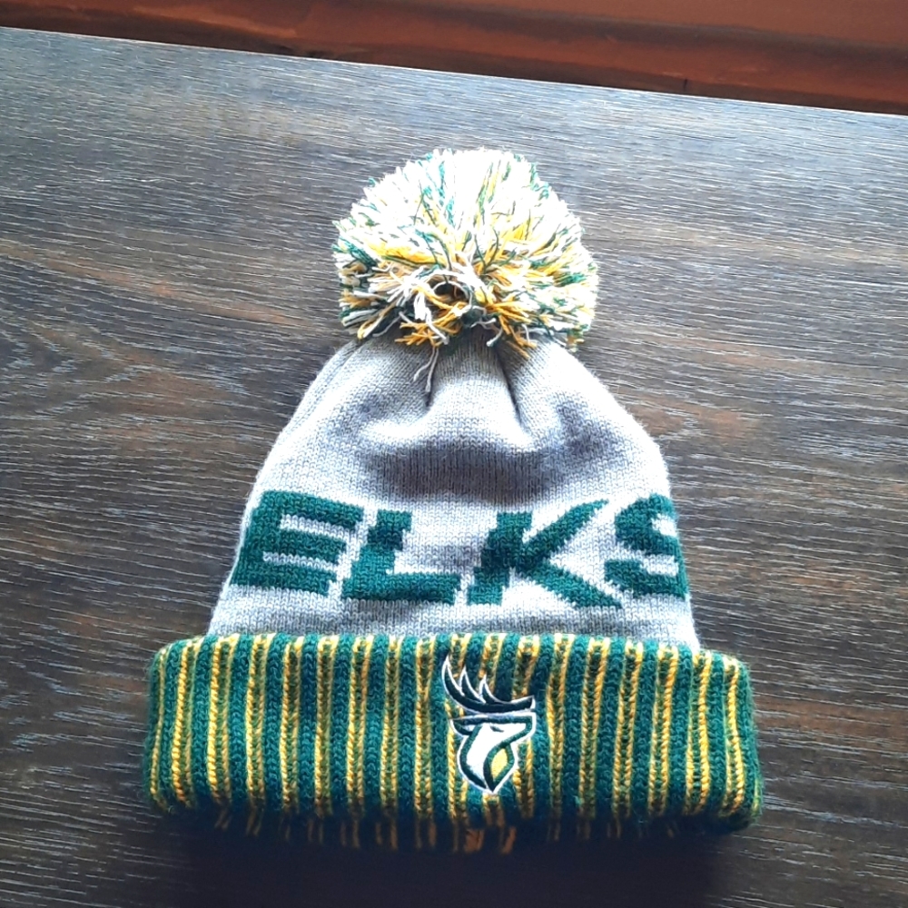Elks logo knit pom pom winter hat. Toque.